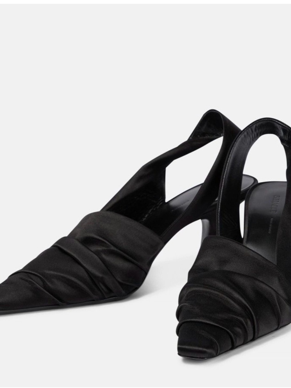 KHAITE Black Ruched Slingback Pointed-Toe Heels